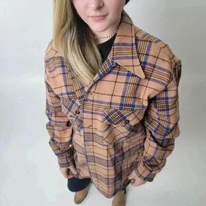 Vintage 70s Mod Wool Scottish Plaid Flannel Long Sleeve Button Down Shirt